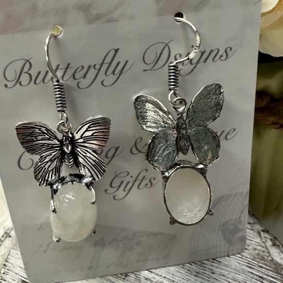 0117 Rainbow Moonstone Ethnic Handmade Earrings Silver Gemstone Jewelry - Picture 9 of 11